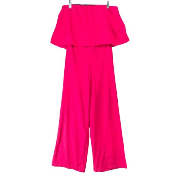 DO + BE Womens All My Life Jumpsuit Size M Pink Strapless Ruffle Wide Leg NEW - Picture 2 of 15